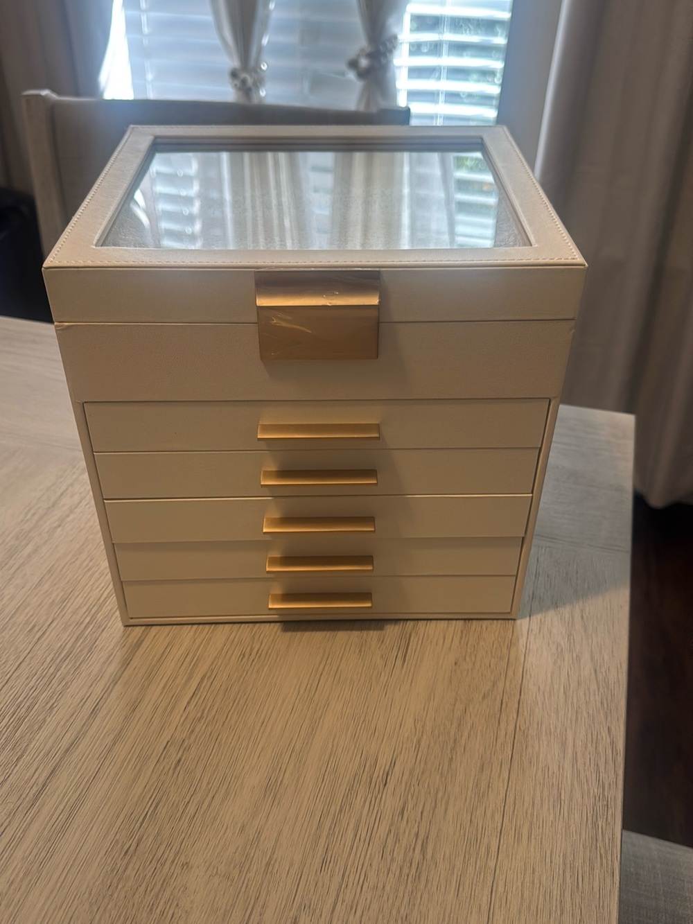 Cream Jewelry Organizer Box with Gold Accents - Luxury Multi-Drawer Storage
